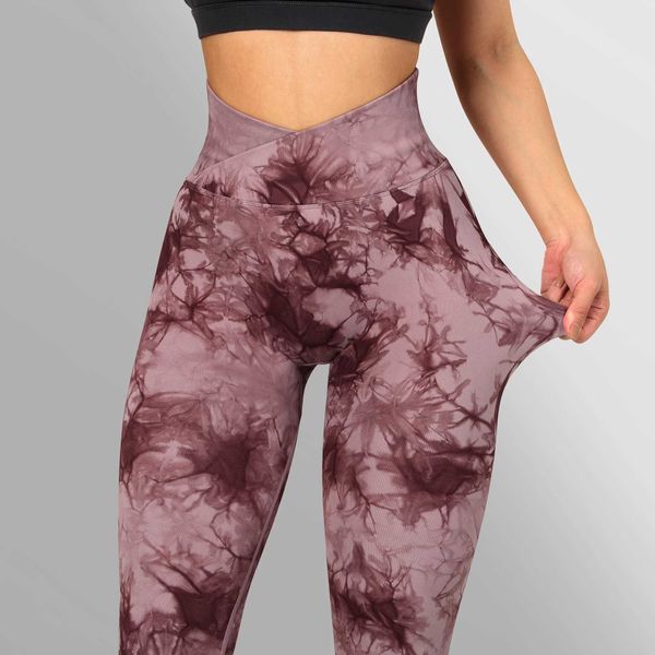 

yoga outfit tie dye seamless leggings women v cross waist yoga leggings gym workout sport leggings push up pants scrunch elastic leggins t23