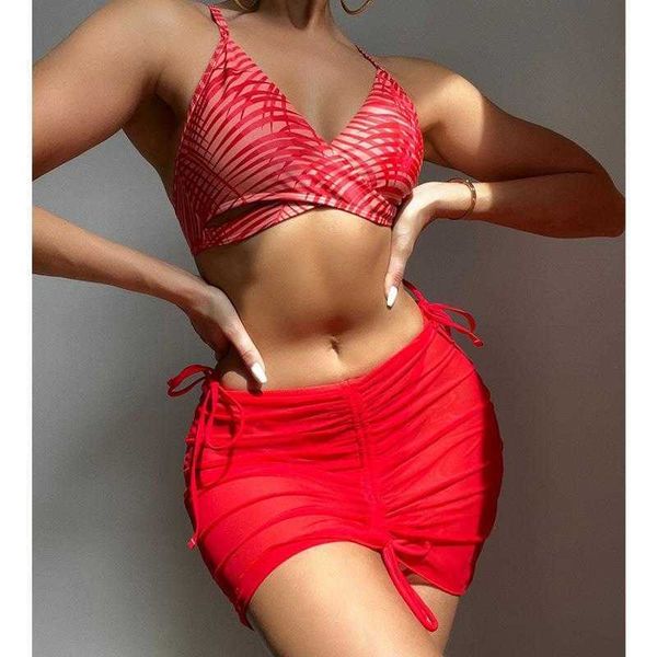 

lace up swimming trunks swimsuit printed vest three piece split womens, White;black