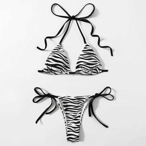 

striped lace up split swimsuit spring three point two piece bikini for women, White;black