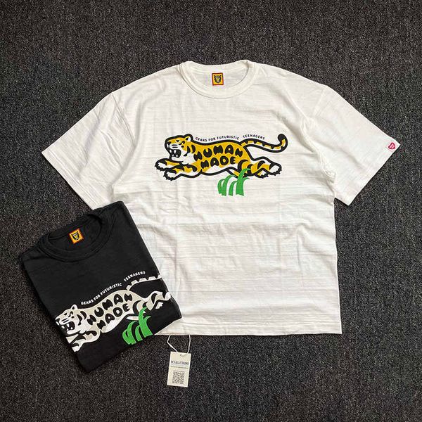 

men's t-shirts 23ss summer human made tshirt tiger print slub cotton short sleeve oversized tshirts for men women, White;black