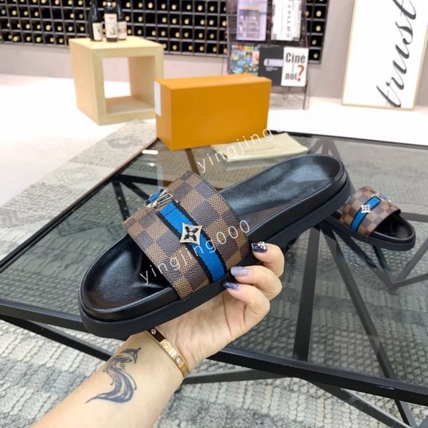 

2023 sandals luxury men shoes slipper summer leather men's sandal casual slides outdoor flip flops size38-45, Black