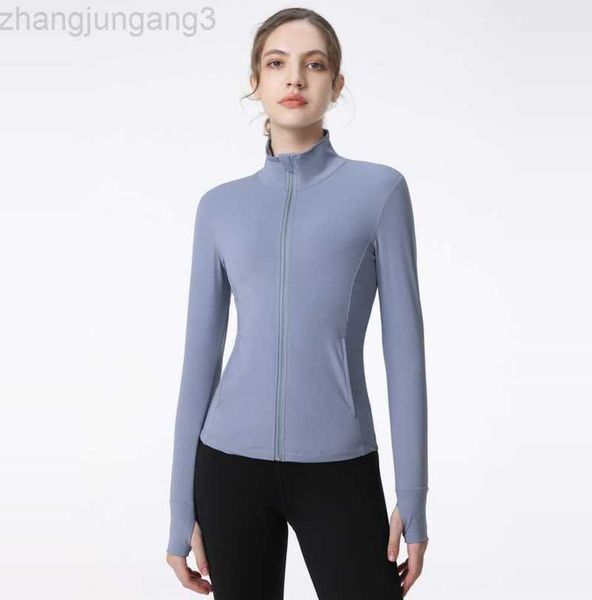 

designer fashion nude long sleeve quick drying fitness running yoga coat zipper sports blouse women lululemens women 23gg, Black;brown