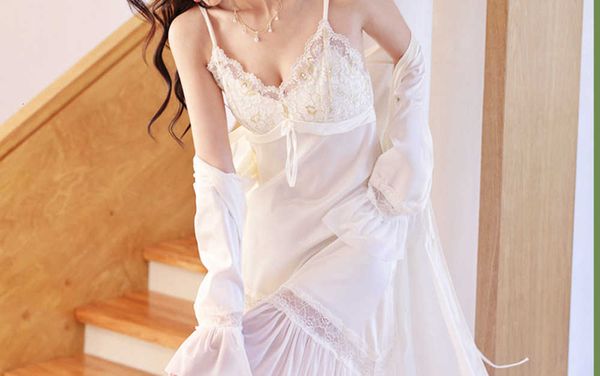 

thin style pajamas with bra spring and autumn suspenders ice silk two-piece summer long women's household clothes