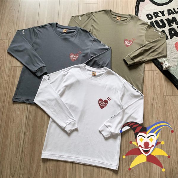 

men's t-shirts red heart human made long sleeve t shirt men women vintage human made t-shirt tee, White;black