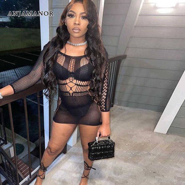 

casual dresses anjamanor cut out mesh sheer bodycon dress nightclub outfits women dresses for party 2023 dropshipping wholesale d96-ad10 t23, Black;gray