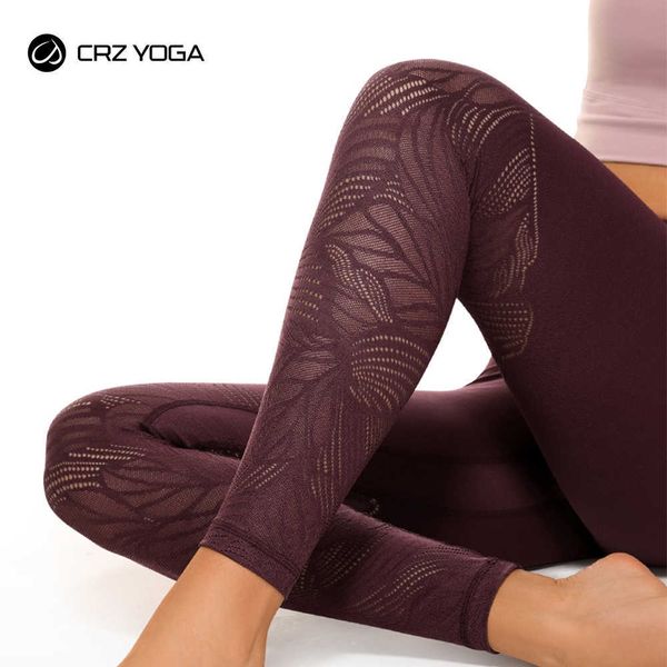 

yoga outfit crz yoga women's lace leggings 25 inches - high waist workout leggings tummy control yoga pants floral mesh tights t230211