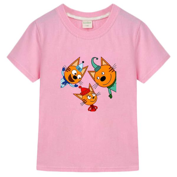 

t-shirts cotton kid-e-cats shirt kids cartoon print t-shirt three kitten russian baby girl t shirt summer children boys clothes t230209, Blue