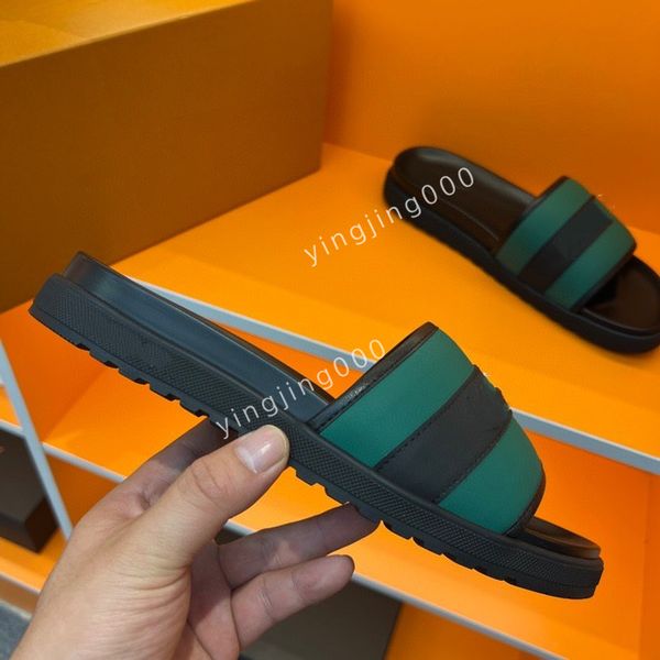 

designers slippers calfskin men sandals sandal hook loop fastener mules slipper rubber slides zm220703, Black