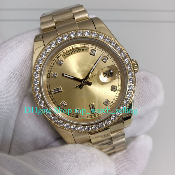 

2 style automatic watches with box for mens 40mm 18kt gold date champagne diamond dial bracelet men's asia 2813 movement mechanical wri, Slivery;golden