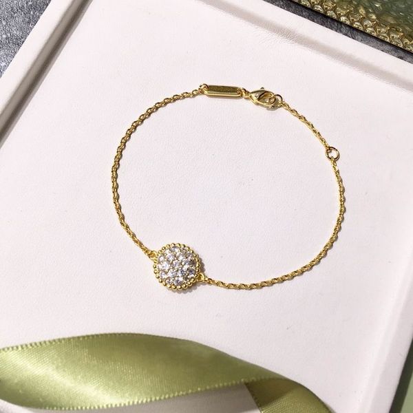 

2023 fashion jewelry women ladies bracelet round full diamonds crystal ball charm bracelets gold thin chain stainless steel bracelet with bo, Golden;silver