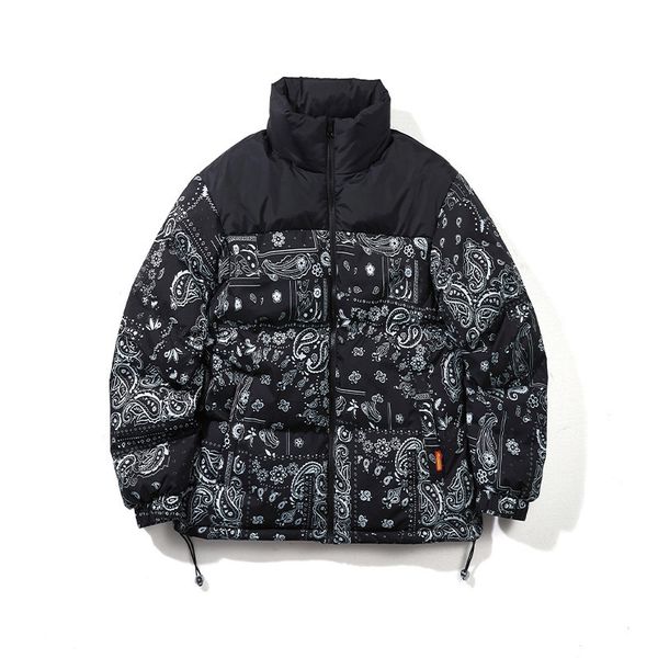 

men's jackets hip hop paisley jacket parka streetwear men windbreaker winter cotton down bubble coat couples bandana bomber 230210, Black;brown