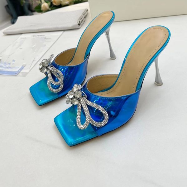 

womens slippers slim heel rhinestone butterfly dew toe square head glitter silver banquet shoes 9.5cm luxury designer spring and summer part, Black