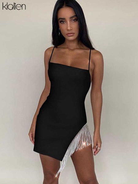 

party dresses klalien elegant women dress summer fashion diamond tassel strap mini bodycon dress party vacation beach wear new 2022 t230210, White;black