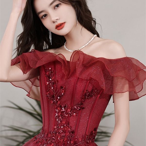 

party dresses wine sequined long luxury beads ruffle lady women prom dress party performance singing gown 230211, White;black