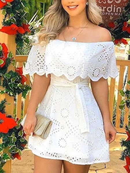 

party dresses off shoulder broderie lace mini dress t230210, White;black