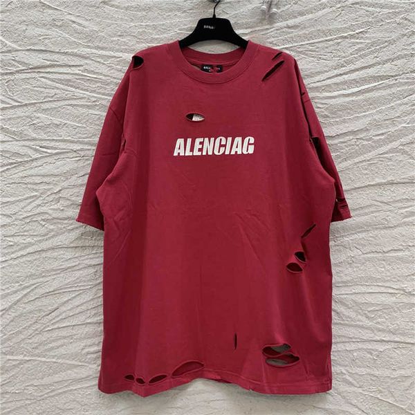 

men's hoodies sweatshirts summer b house broken hole burst letter net red same men's and women's short sleeve t-shirt y5us, Black