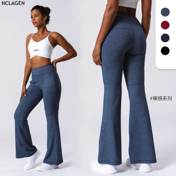 

yoga outfit yoga pants high waist fashion bell-bottoms with 2 side pocket fitness gym casual loose dance sports wide-leg trousers nclagen t2