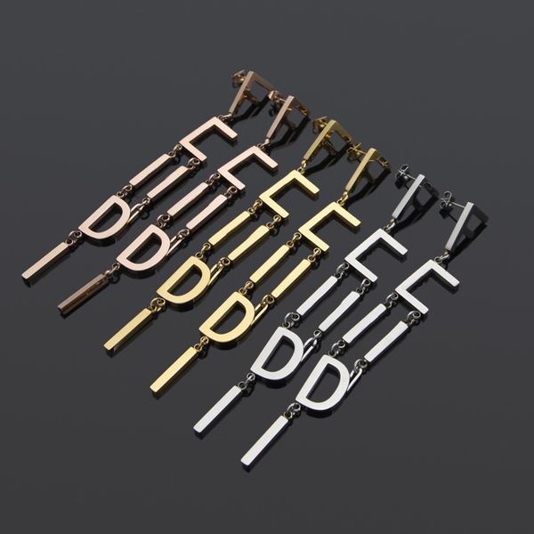 

length 10cm tassel designer branded f stud 316l stainless steel 18k gold women letter logo engrave long dangle earrings girls wedding jewelr, Golden;silver