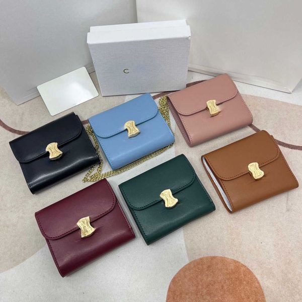 

luxury designer change purse card pack handbag sailin new women's leather purses chain multi-function card cow three-fold wallet butter, Red;black