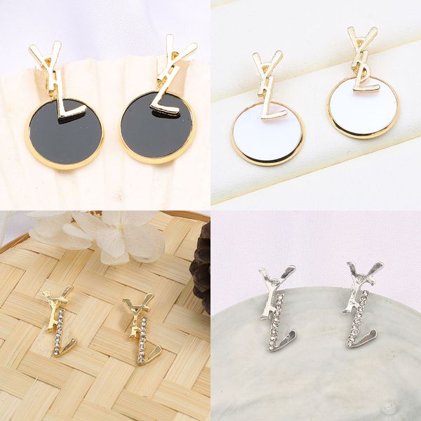 

18k gold plated designer earrings ear stud letter designers brand fashion women temperament crystal rhinestone earring wedding party jewerlr, Golden;silver