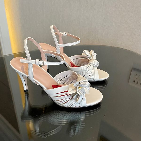 

luxury leather sandals diamond party shoes stiletto heel designer shoes comfortable shine jelly clour dress back elastic band fashion classi, Black