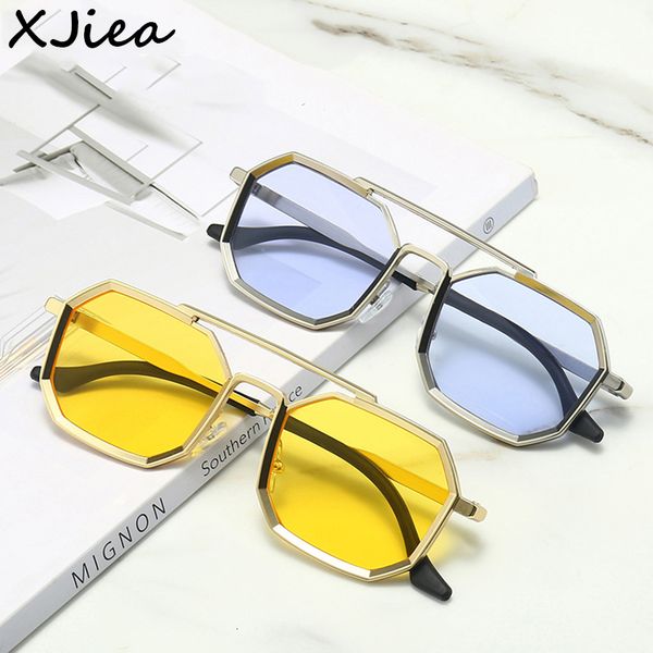 

sunglasses xjiea metal frames for men women fashion polygonal double bridges sun glasses luxury brand outdoor driving eyewear 230211, White;black