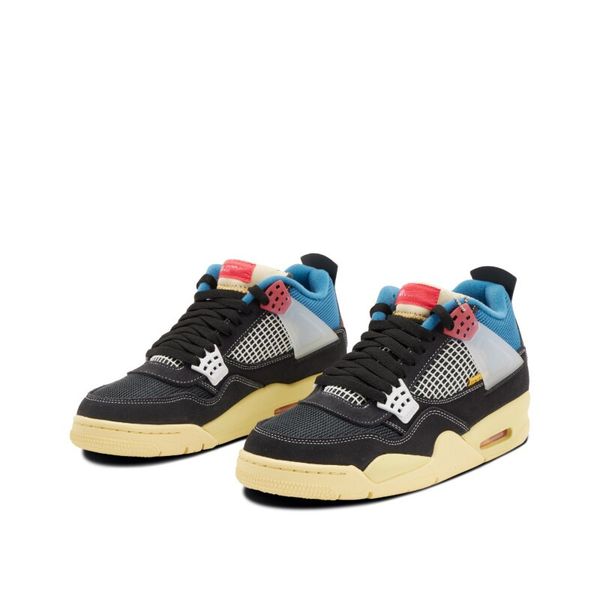 

x union jumpman 4 off noir basketball shoes mens womens 4s iv brigade blue-dark smoke grey-light fusion red designer sports sneakers, Black