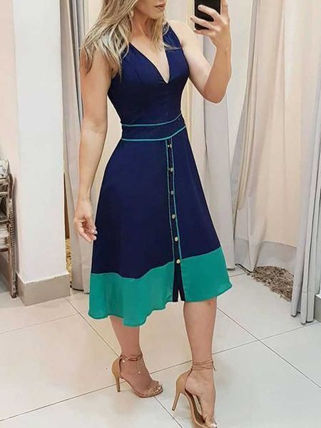 

party dresses colorblock button design plunge dress t230210, White;black