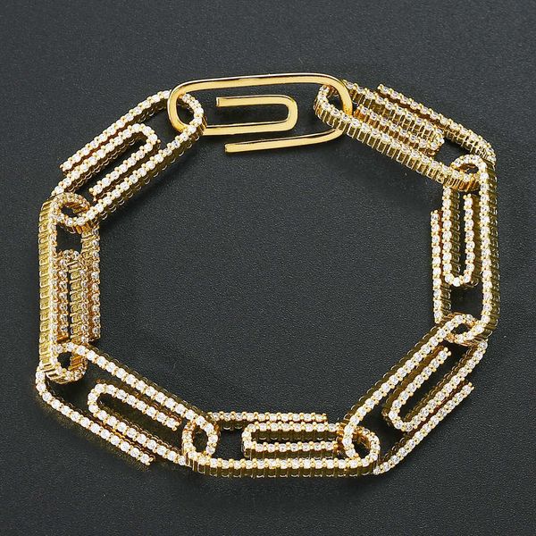 

geometric hip hop zircon simple cool wind 10mm paper clip bracelet, Black