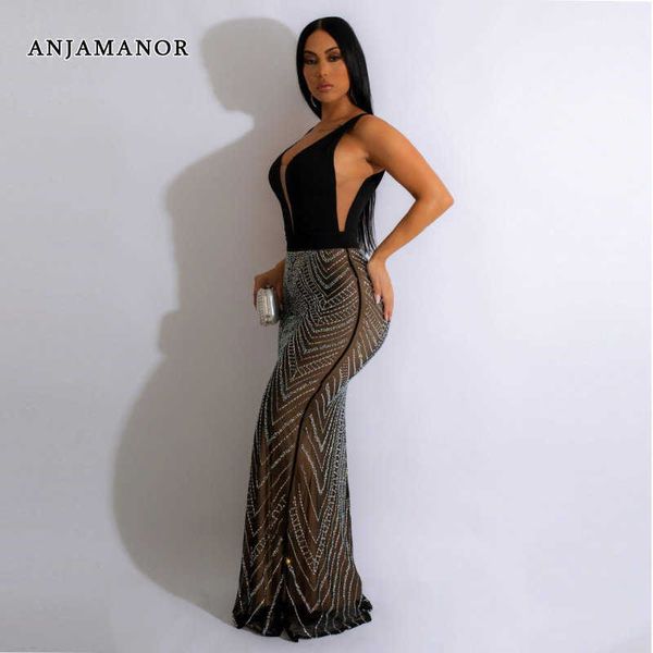 

party dresses anjamanor birthday party evening dresses rhinestone embellished sheer mesh black backless maxi dress for women d35-hi73 t23021, White;black
