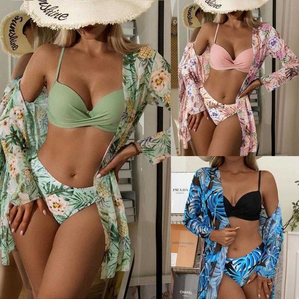 

swimsuit blouse three piece floral high waist bikini wholesale split, White;black