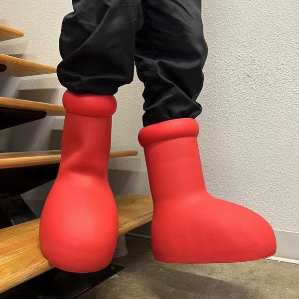 

men mschf and women rian boots pvc rubber beeled platform knee-high tall booties astro boy big red boot waterproof welly shoes outdoor msn5, Black
