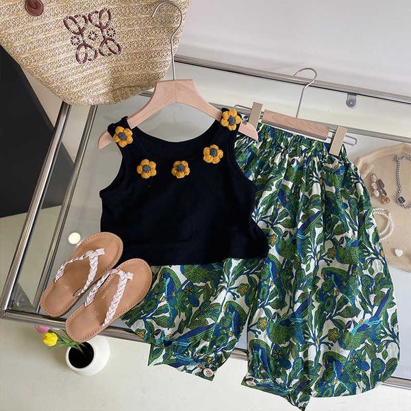 

clothing s kids holiday style sleeveless vest printed skirt pants twopiece girls clothes set to years, White