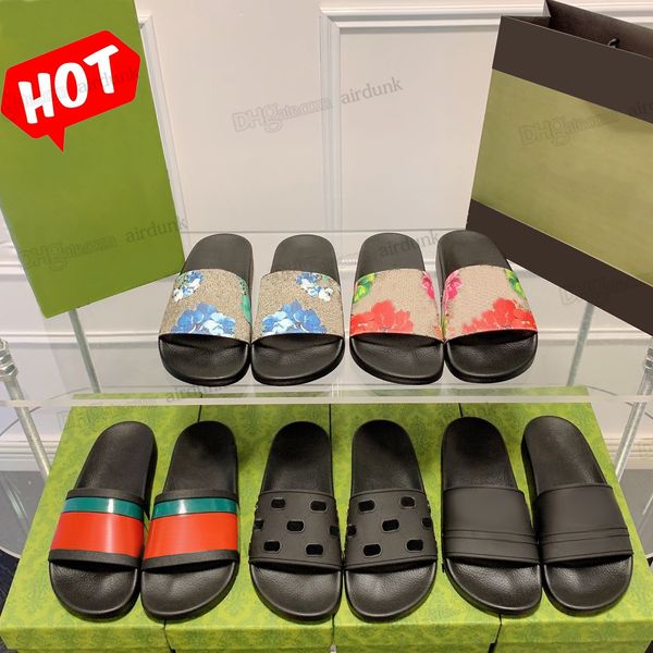 

flops 2023 sliderswith platform womens designer rubber slippers slides designers sandal box floral brocade striped fashion sandals mens loaf, Black