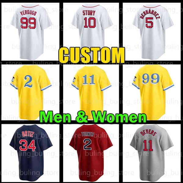 

10 trevor story 11 rafael devers baseball jersey 2 justin turner boston 99 alex verdugo 61 kaleb ort david ortiz chris sale red sox ted will, Blue;black