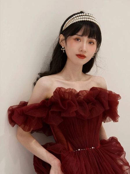 

party dresses wine off shoulder sweat lady girl women princess bridesmaid banquet party ball prom dress gown 230211, White;black