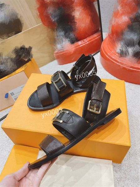 

2023 women calfskin leather slingback platform sandal summer beach shoes diamond buckle ankle strap flats chunky sports shoe size34-42, Black