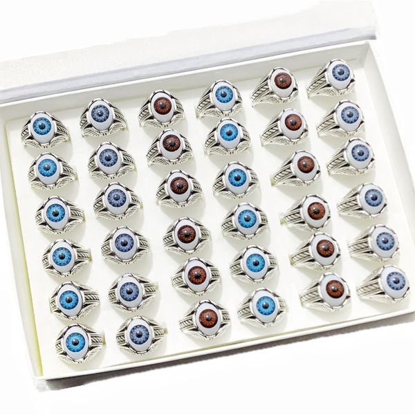 

bulk 30pcs gothic eye eyeball metal vintage rings mixed style for men women new trendy personality design charms summer finger jewelry acces, Slivery;golden