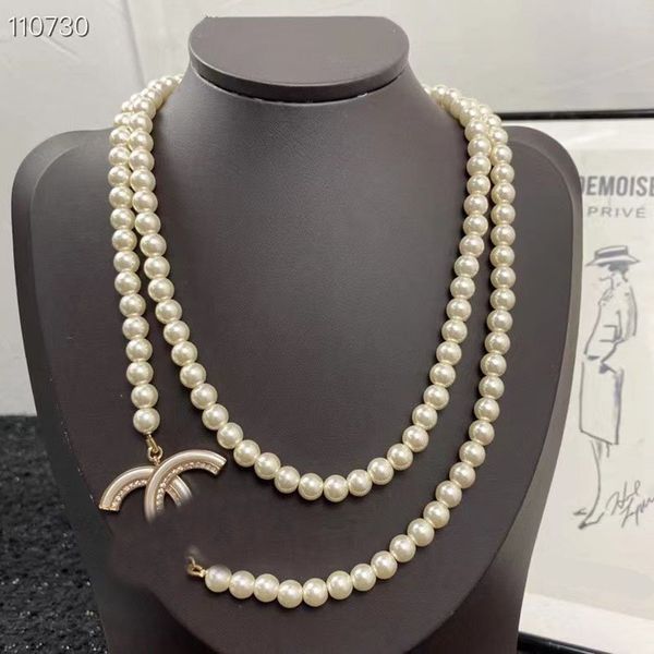 

18 style double letter pendant necklaces 18k gold brand plated crysatl pearl rhinestone sweater necklace for charm women wedding party jewer, Silver