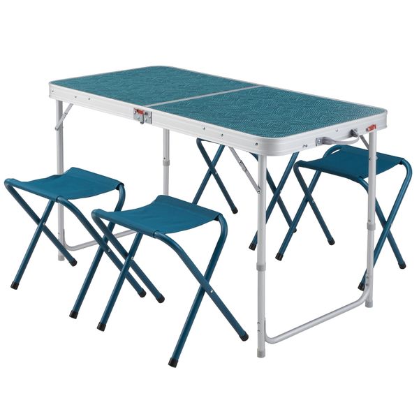 

decathlon quechua camping folding table 4 chairs blue