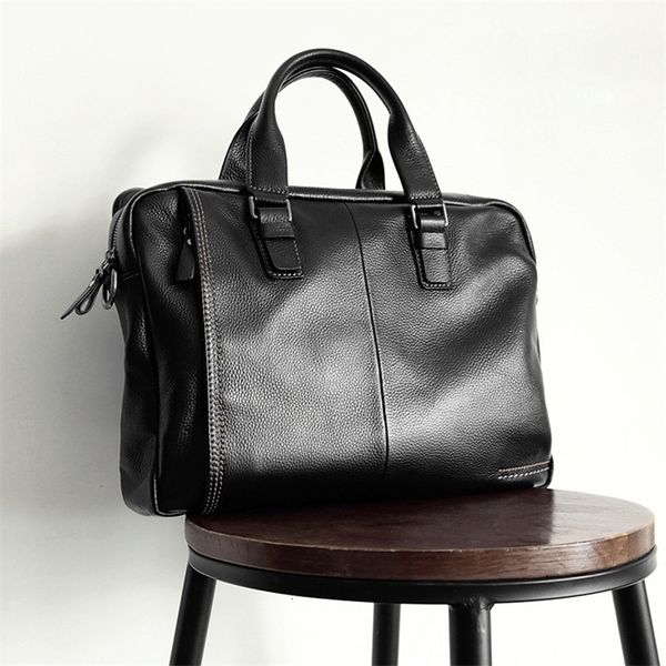 

briefcases 2023 natural cowskin 100 genuine leather men's briefcase fashion large capacity business bag black male shoulder lapbag 2302
