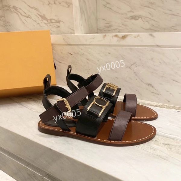 

2023 women calfskin leather slingback platform sandal summer beach shoes diamond buckle ankle strap flats chunky sports shoe, Black