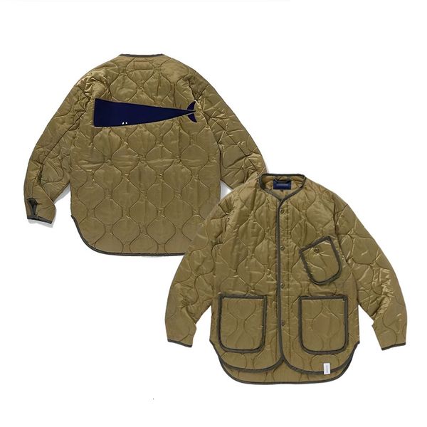 

men's jackets descendant dcdt 21aw whale military style embroidery collarless japanese cotton jacket loose coat for men and women 23021, Black;brown