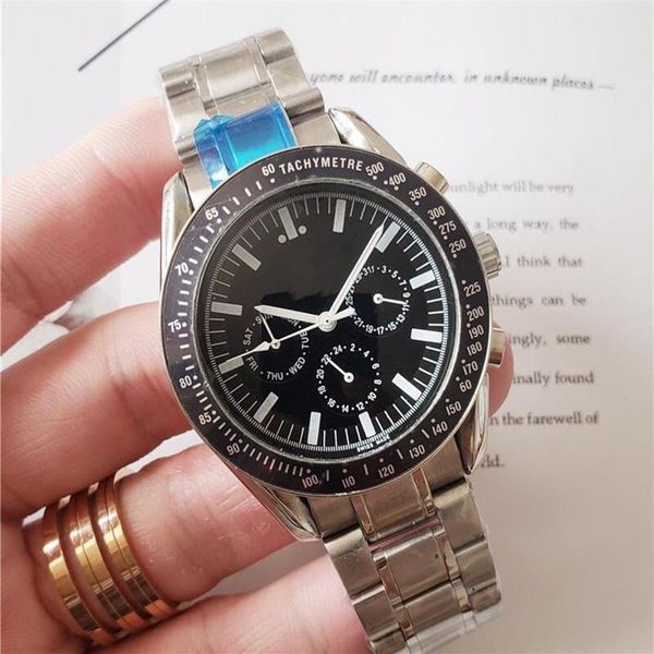 

whole fashion mens luxury watch stainless steel moonwatch all dial work designer automatic movement mechanical watches male sp291p, Slivery;brown