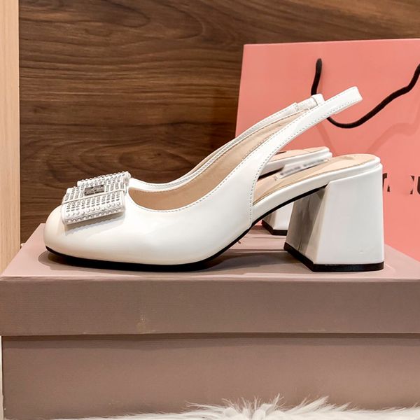 

womens sandals thick heel square head dress shoes rhinestone leather slippers dinner dress shoes luxury designer walking work heels height 4, Black