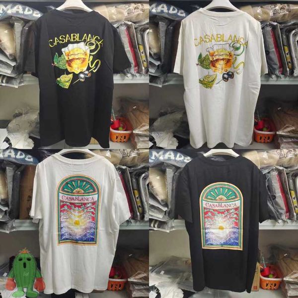 

men's t-shirts 2023 wine cup print casablanca tshirt men women 100 cotton summer casual t shirt, White;black