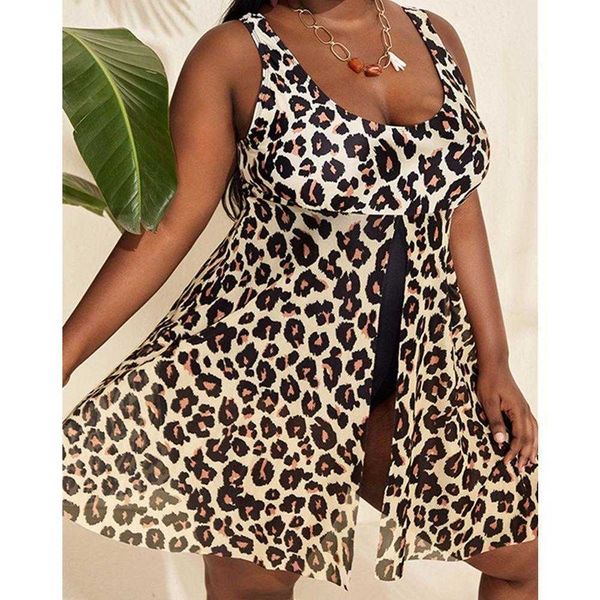 

womens one piece fat woman swimsuit leopard print fork skirt women, White;black