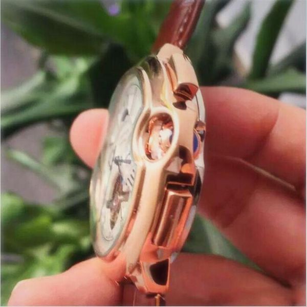 

whole fashion mens genuine leather all sub-dials work movement watch moon phase daydate mechanical automatic watch for mens gi263y, Slivery;brown