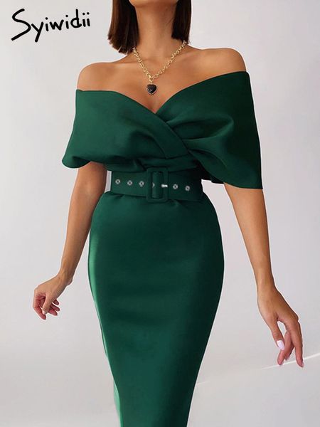 

party dresses syiwidii bodycon bandage for women off shoulder elegant ladies vintage midi dress club evening with belt 230211, White;black
