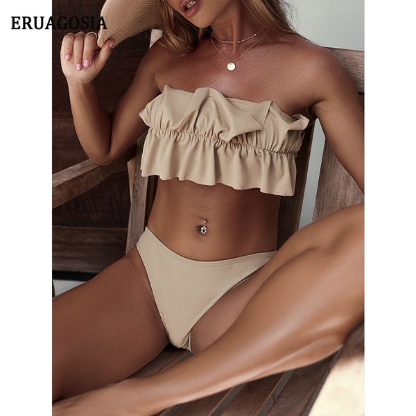 

2023 new bandage bikini women swimsuit swimwear female bikini set push up bathing suit ruffled beachwear solid bathers
